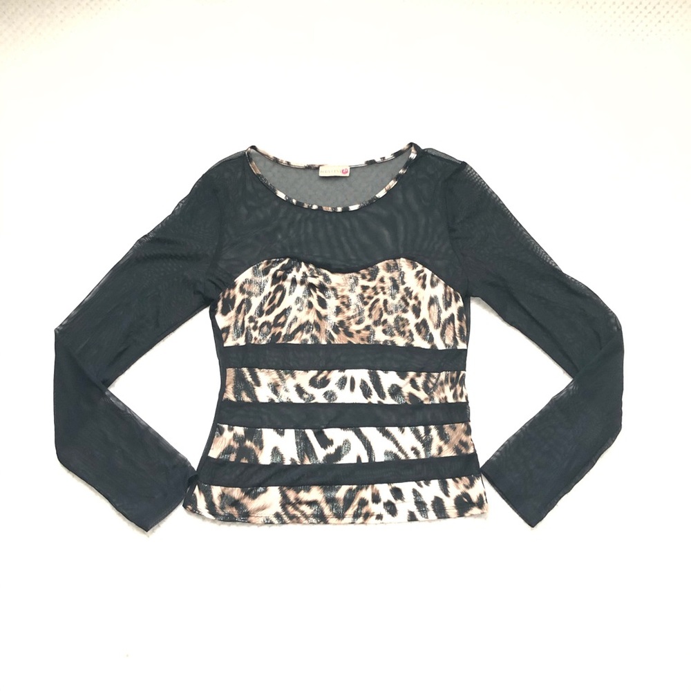 Body Central Sheer/Leopard Print Top